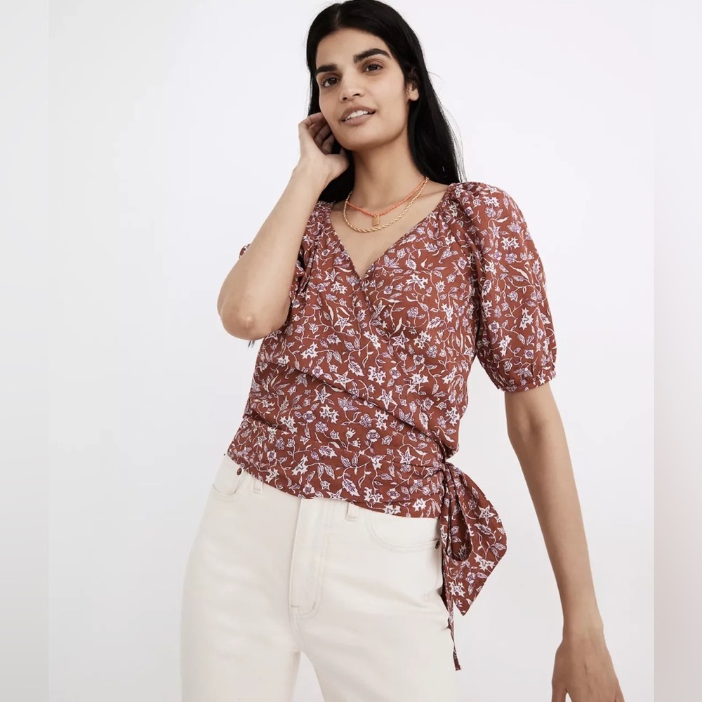 Madewell puff sleeve wrap top